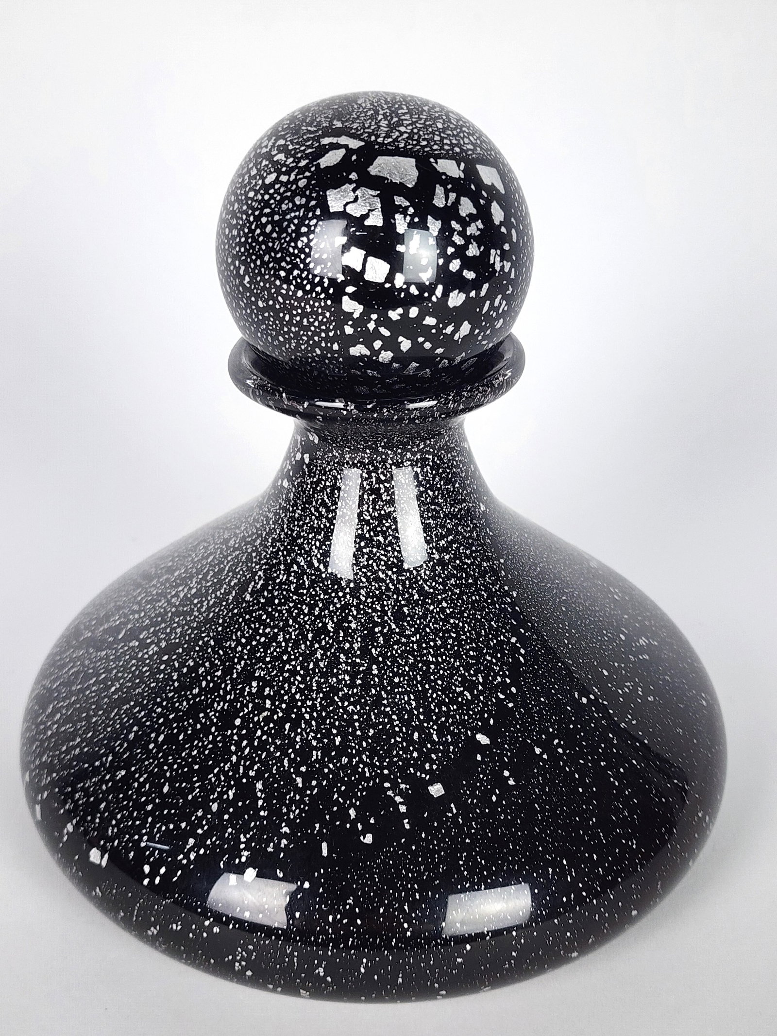 Italian Black Glass Stoppered Bottle, 7 1/2" h. (1 of 3)