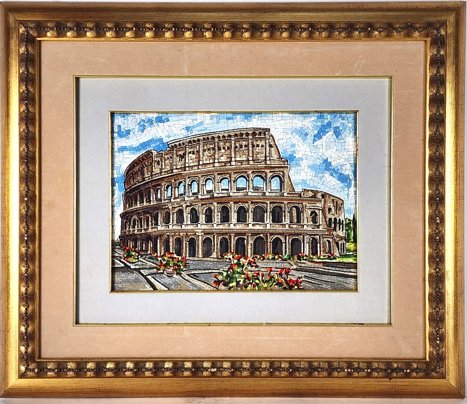 Italian Mosaic Panel of the Colosseum, 10 3/4" x 15", Framed-24" x 28 1/2" (1 of 5)