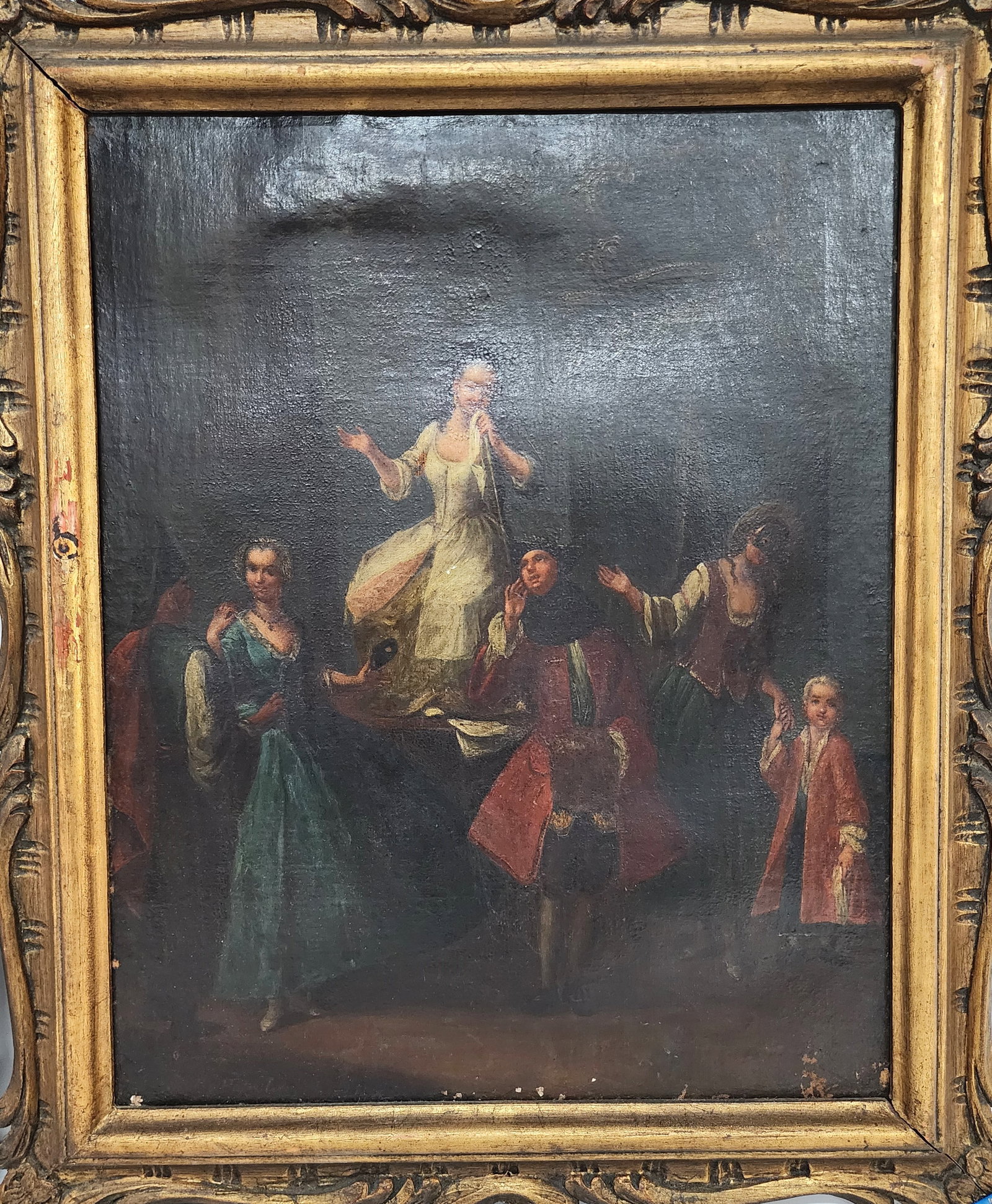 Pair of Italian 18th Century Oil on Canvas Paintings, In the Manner of Pietro Di Longhi (Italian,: Pair of Italian 18th Century Oil on Canvas Paintings, In the Manner of Pietro Di Longhi (Italian, 1701-1785), Venetian Interior Scenes with Masking Figures, 20" x 15 1/2", Framed-24" x 19 1/2", surfac