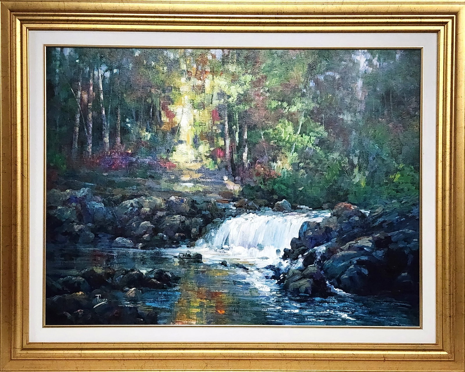 Alex Perez (American, 20th Century) Waterfall Landscape, Signed Perez lower left, Oil on canvas, 29: Alex Perez (American, 20th Century) Waterfall Landscape, Signed Perez lower left, Oil on canvas, 29 1/2" x 39", Framed-39" x 48 1/2"