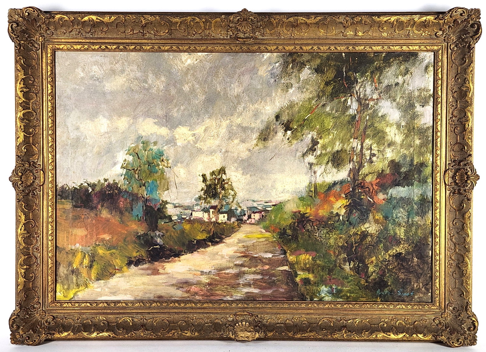 Anton Sipos (Yugoslavian/American, b. 1938) Bucolic Landscape, Signed Anton Sipos lower right, Oil: Anton Sipos (Yugoslavian/American, b. 1938) Bucolic Landscape, Signed Anton Sipos lower right, Oil on canvas, 24" x 36", Framed-30 3/4" x 43"