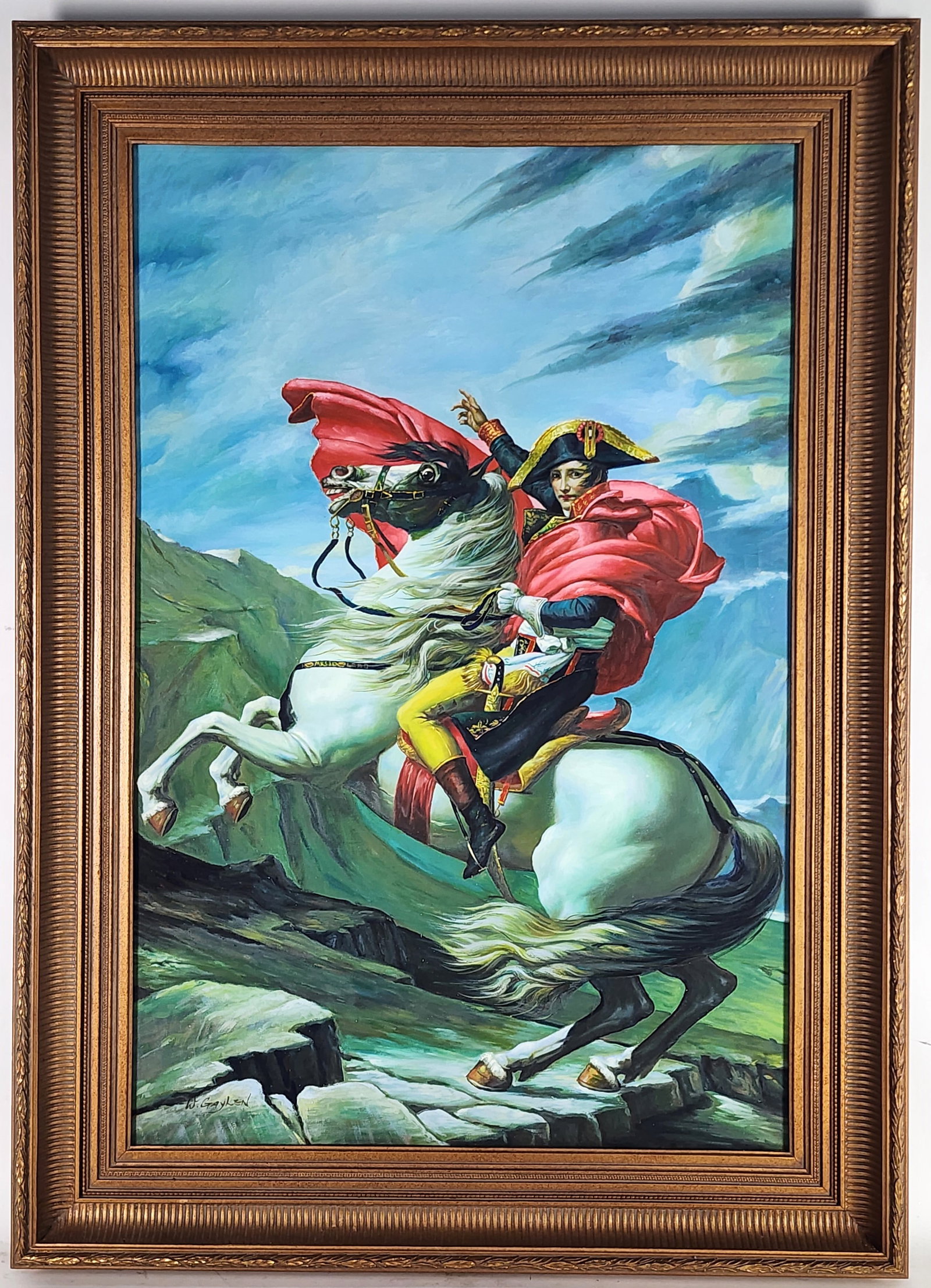 A 20th Century Oil on Canvas Painting, Napoleon Crossing the Alps, After J.L. David, Signed W. (1 of 5)