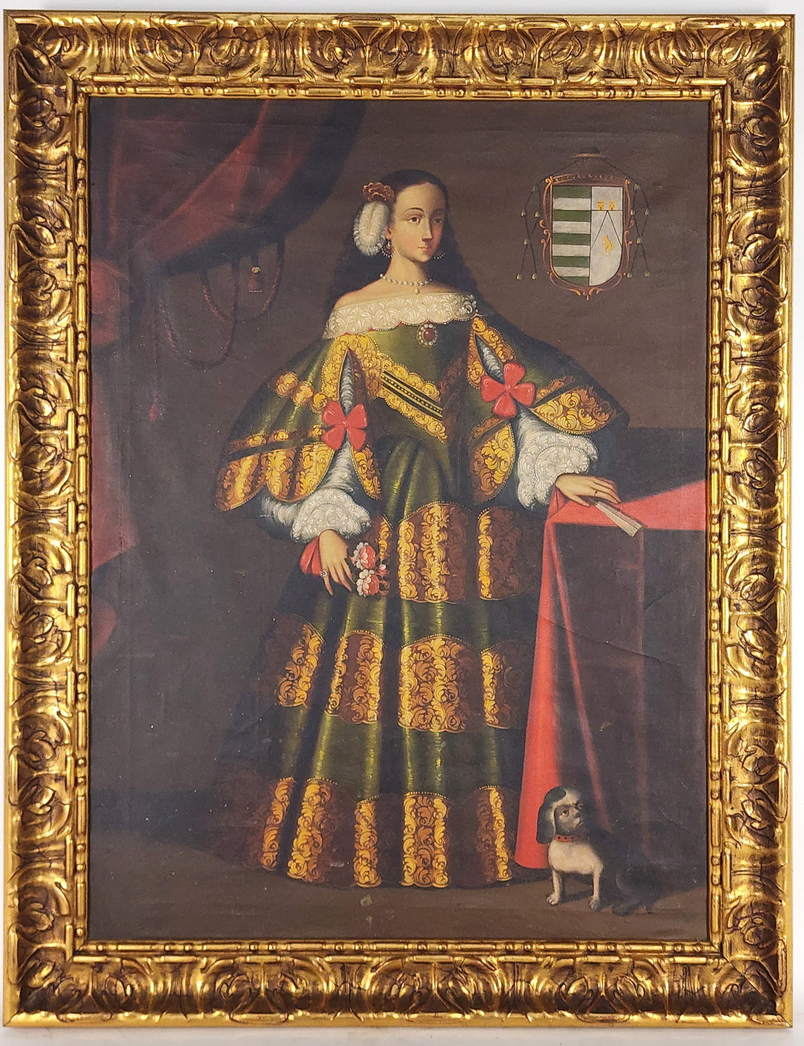 A 20th Century Oil on Canvas Painting of a 17th Century Spanish Style Portrait of a Lady, 30 3/4" x: A 20th Century Oil on Canvas Painting of a 17th Century Spanish Style Portrait of a Lady, 30 3/4" x 22 3/4", Framed-36" x 28"
