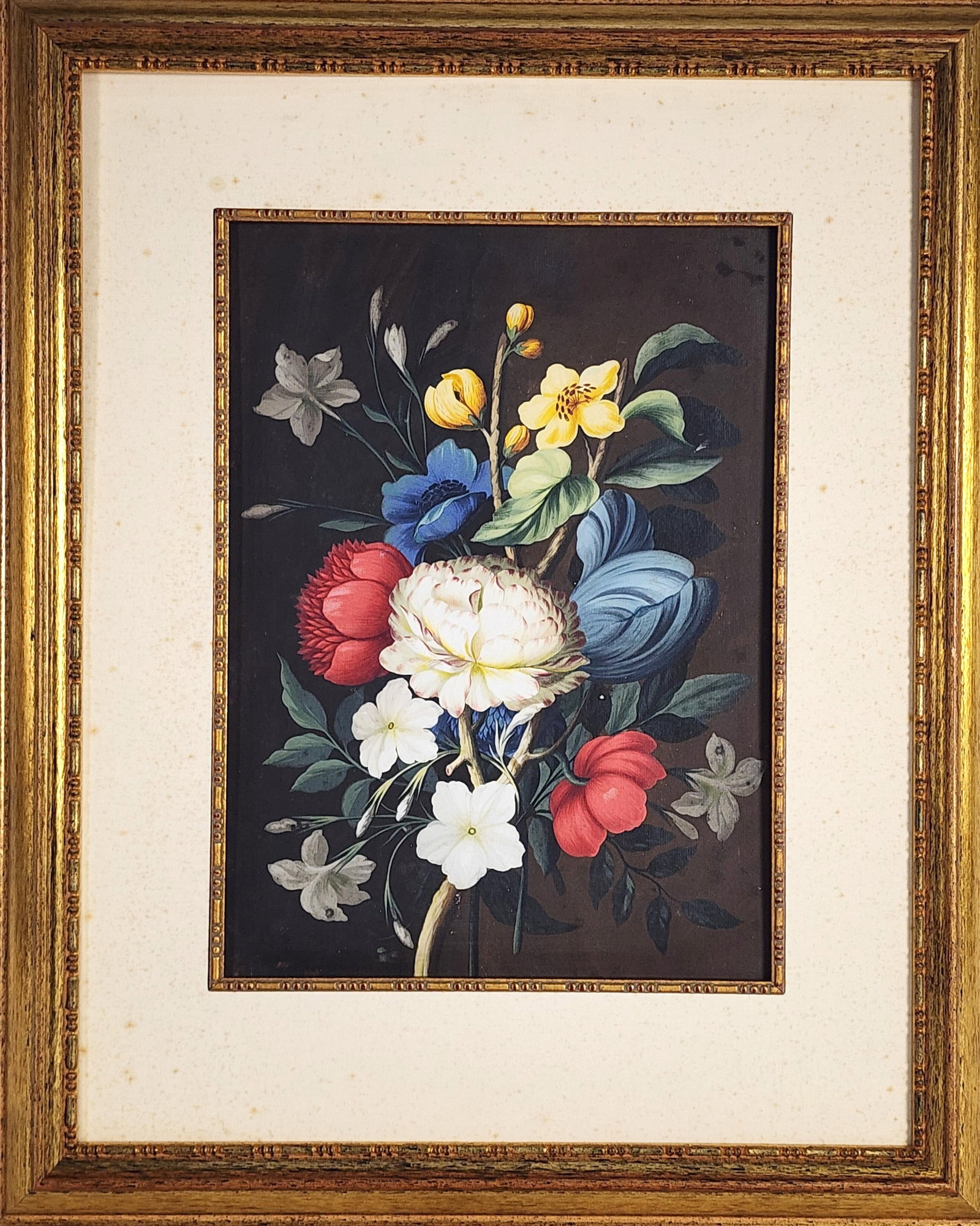 European School (18th Century) Still Life of Exotic Flowers, Oil on Paper, the back of the paper: European School (18th Century) Still Life of Exotic Flowers, Oil on Paper, the back of the paper signed and dated 1757, Sheet-15 3/8" x 11 1/2", Framed-24 1/2" x 19 1/2"