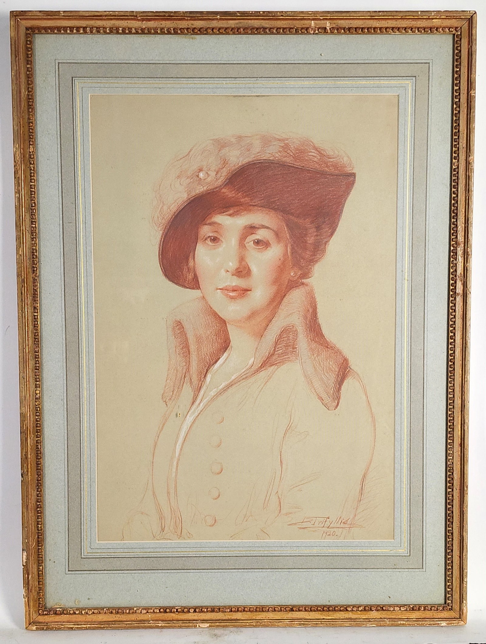 Demetrius Trifyllis (American, active 1920's-50's) Portrait of a High Society Lady with Hat, Signed (1 of 5)