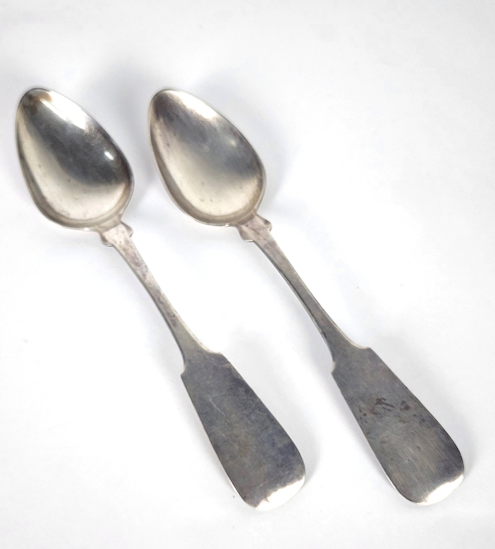 Pair of American Coin Silver Spoons, 19th Century, both with engraved monogram, 8" L. (1 of 4)