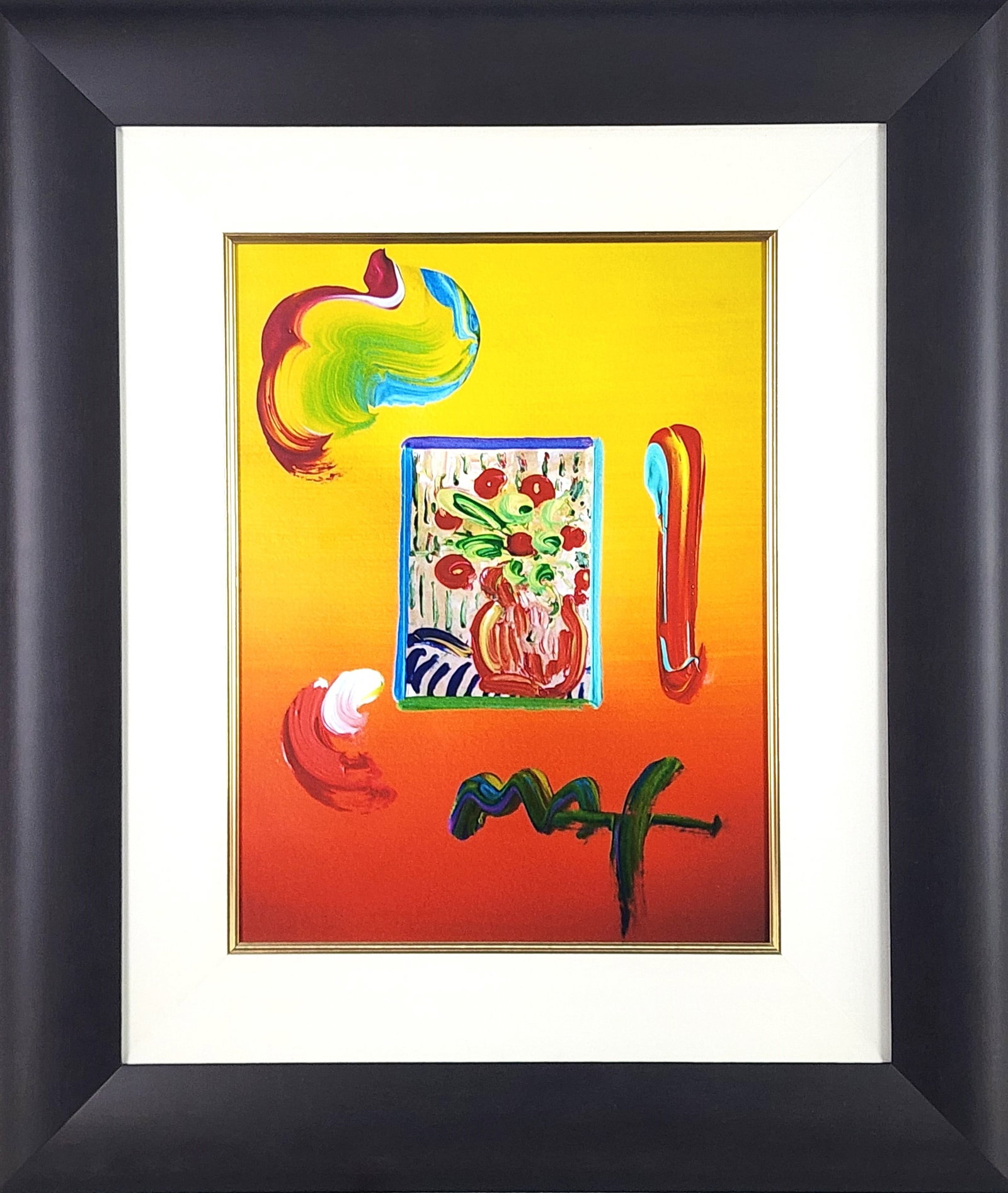 Peter Max (German, b. 1937) Still Life Flowers, Signed Max, Hand Embellished Lithograph, Sight-16: Peter Max (German, b. 1937) Still Life Flowers, Signed Max, Hand Embellished Lithograph, Sight-16 1/2" x 12 1/2", Framed-28" x 24"
