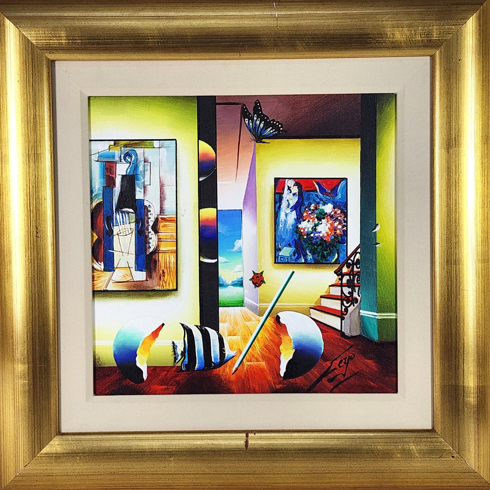 Fernando de Jesus Oliveira Ferjo (Brazilian, b. 1946) Wedding and Guitar, Signed Ferjo, Acrylic on (1 of 7)