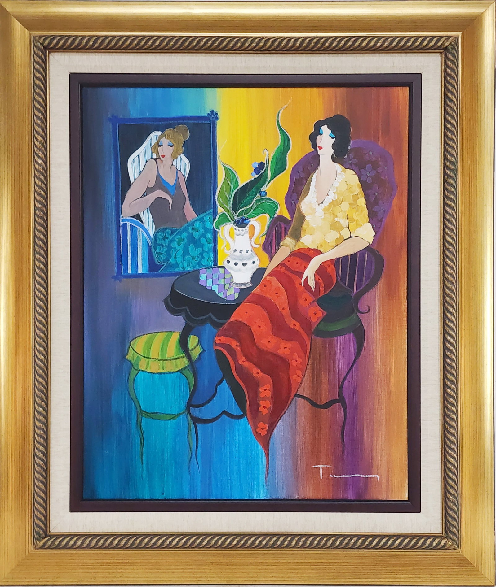 Itzchak Tarkay (Yugoslavian, 1935-2012) Silohuette #2, Signed lower right, Acrylic on canvas, 27 (1 of 3)