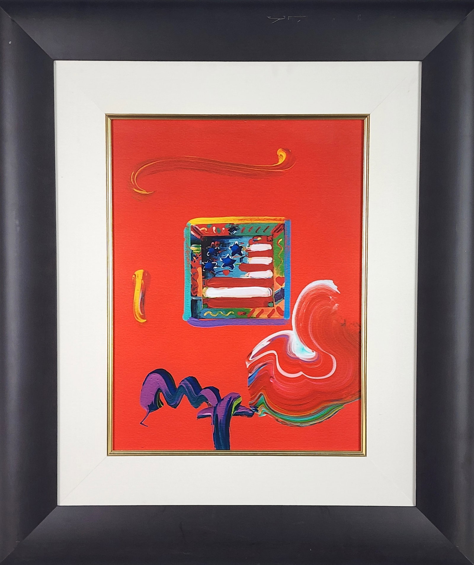 Peter Max (German, b. 1937) Flag, Signed Max, Hand Embellished Lithograph, Sight-16 1/2" x 12 1/2",: Peter Max (German, b. 1937) Flag, Signed Max, Hand Embellished Lithograph, Sight-16 1/2" x 12 1/2", Framed-28" x 24"