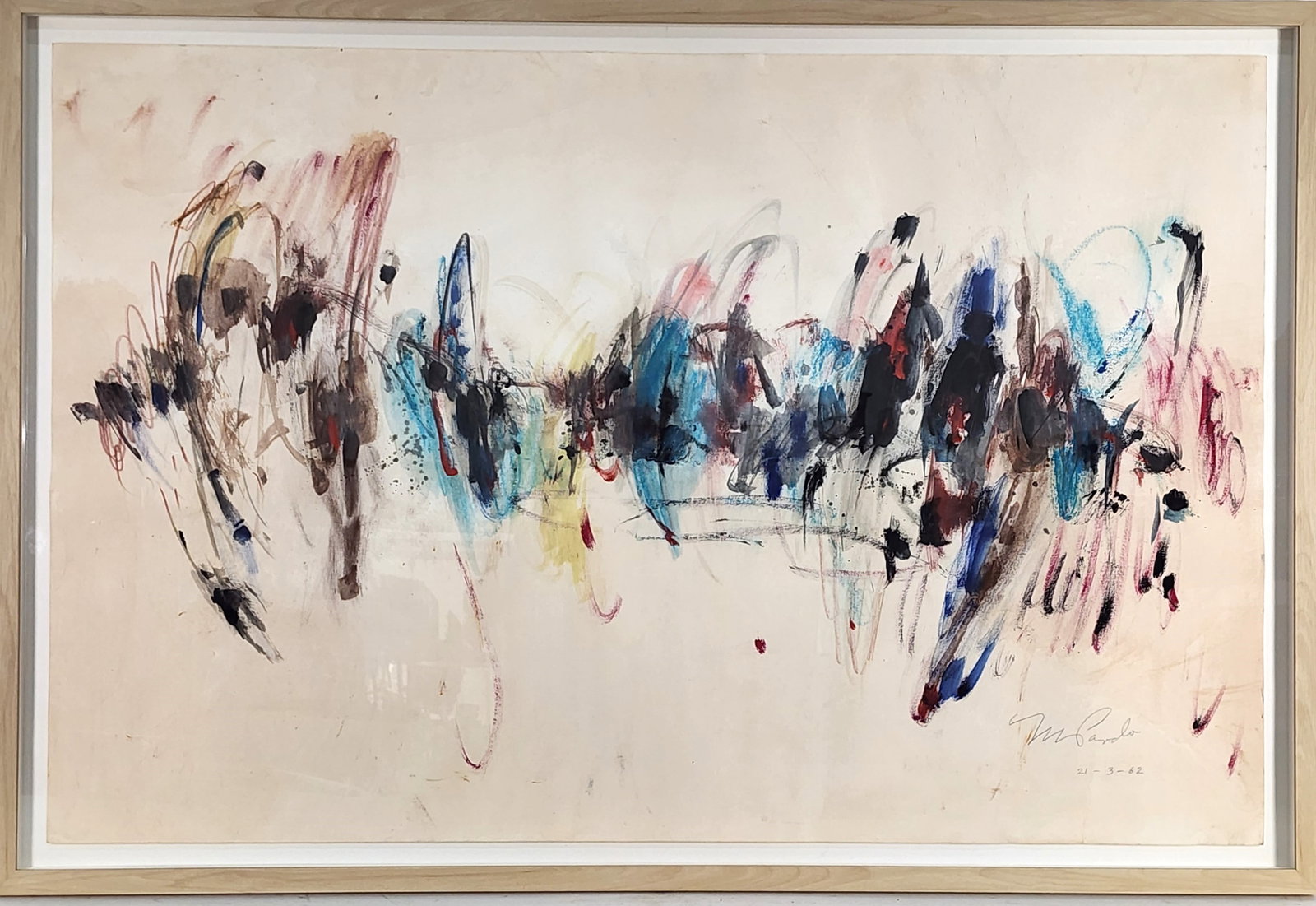 Mercedes Pardo (Venezuelan, 1921-2005) Untitled, Signed and dated 21-3-62 in pencil lower right,: Mercedes Pardo (Venezuelan, 1921-2005) Untitled, Signed and dated 21-3-62 in pencil lower right, Mixed Media on paper, Sheet-26" x 40", Framed-29 1/4" x 43 1/4"