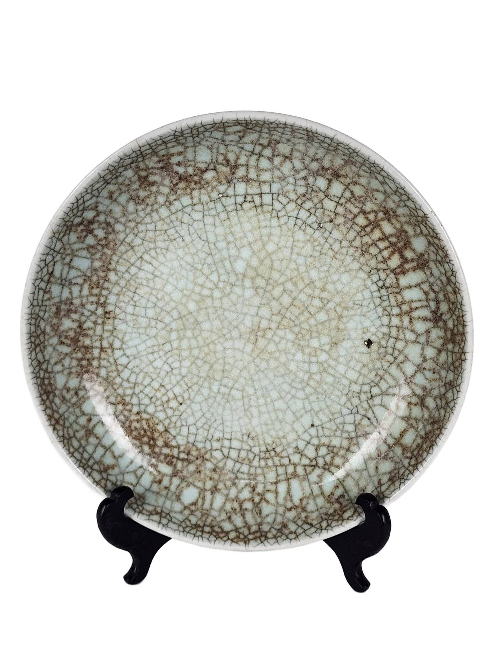 Chinese Ge Yao Ware Large Porcelain Dish, 19th Century, light green and brown glaze with crackle (1 of 3)
