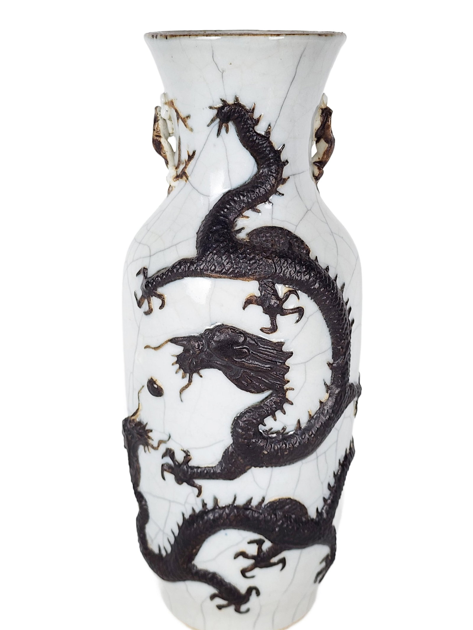Chinese Porcelain Crackle Glazed Dragon Vase, 20th Century, relief decorated with brown glaze, 11 (1 of 5)