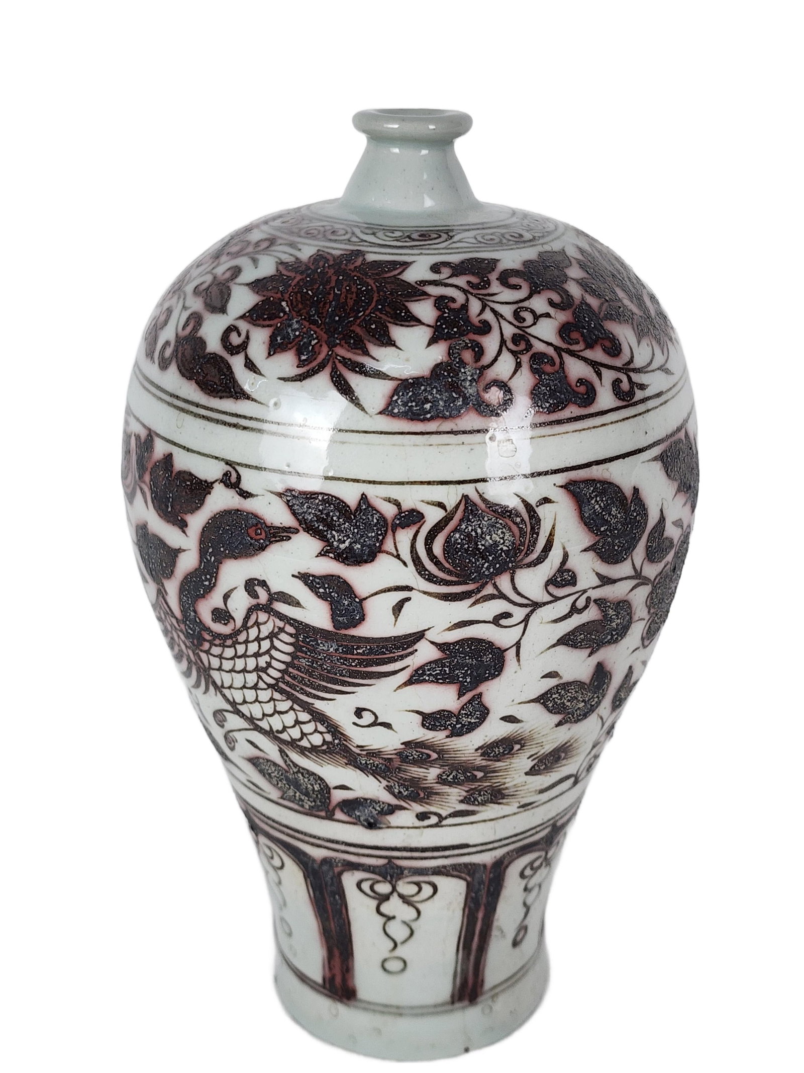 Chinese Hongwu Style Porcelain Copper Red Glazed Meiping Vase, with tow bands of phoenix and (1 of 4)