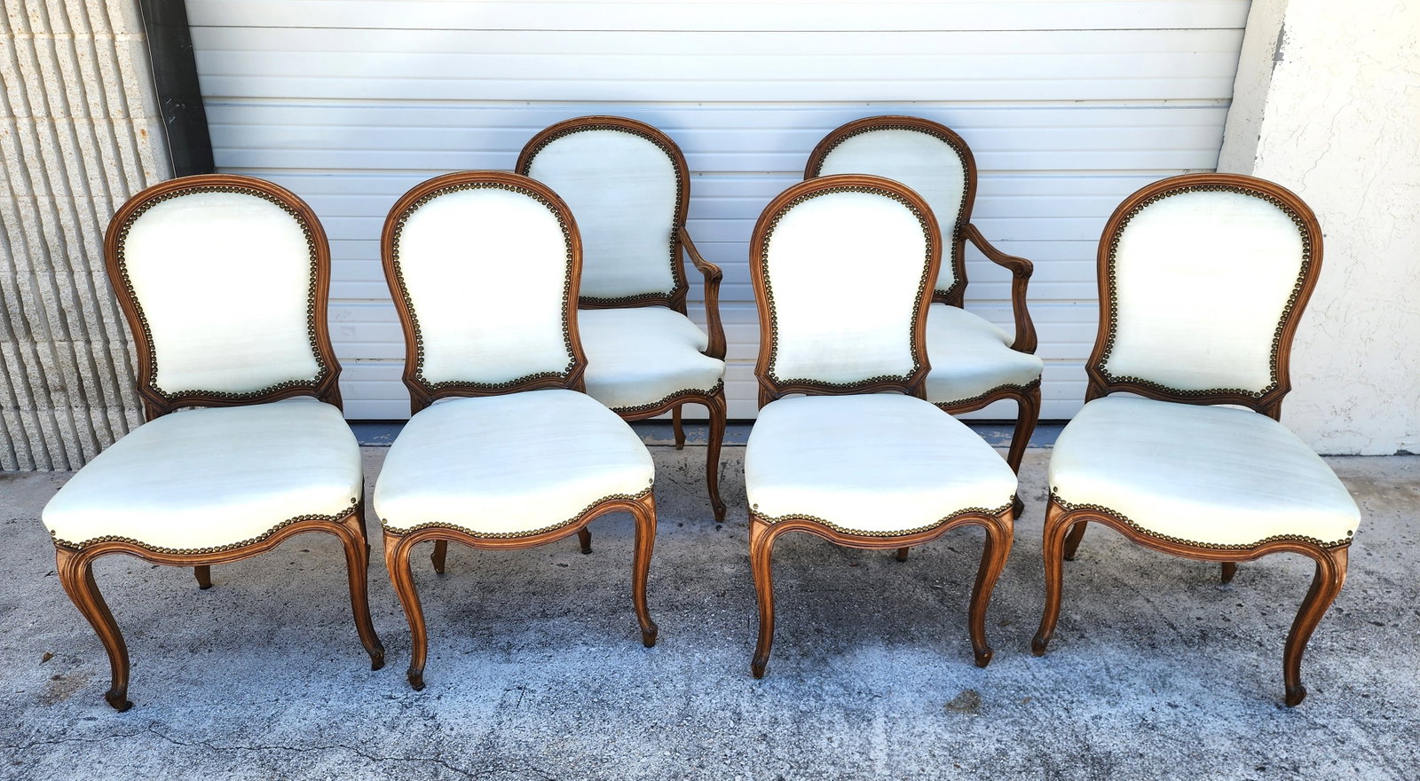 Set of Six Antique French Provincial Dining Chairs, 40 1/2" h. 24" w. 20" d. (1 of 5)