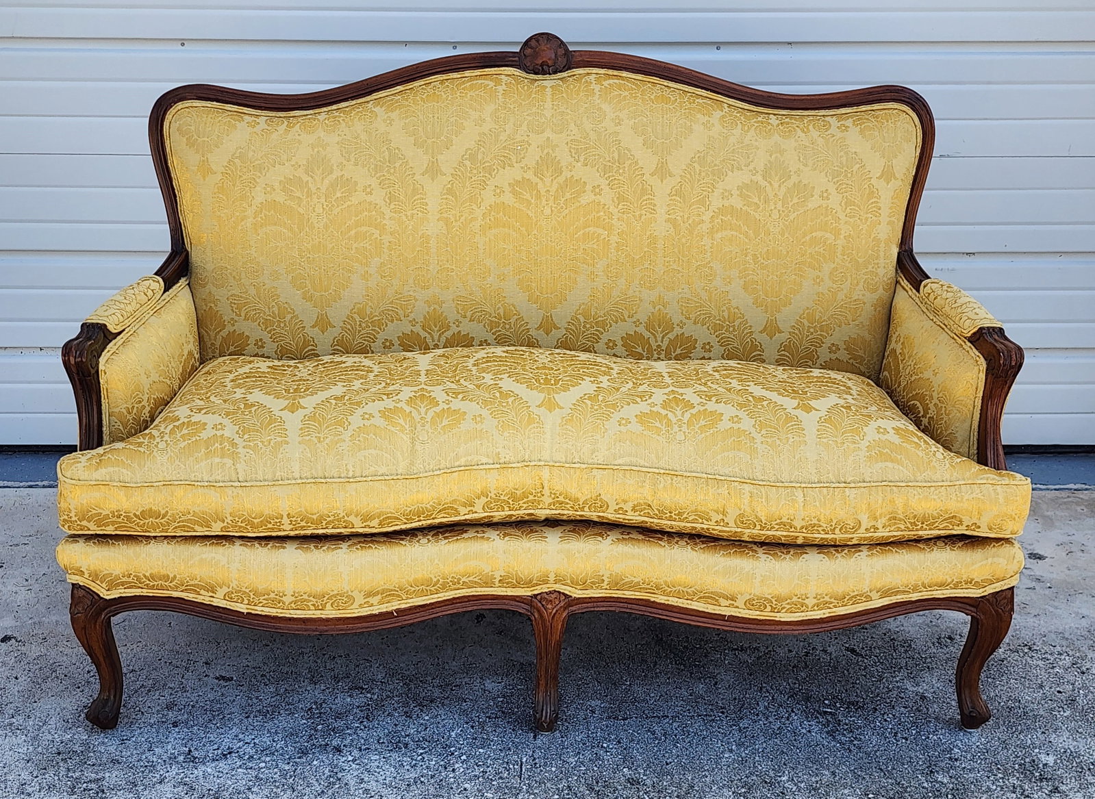 Antique French Yellow Silk Upholstered Canape, 36 1/2" h.53 1/2" w. 26 1/2" d. (1 of 3)
