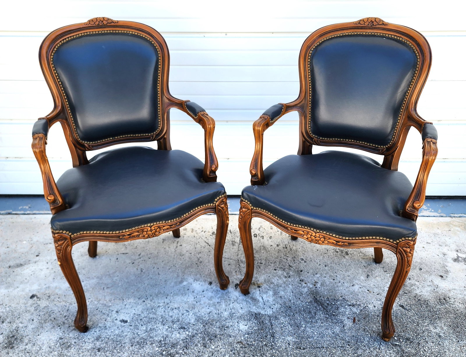Pair of French Provincial Armchairs, 37 1/2" h. 22" w. 20 1/2" d.: Pair of French Provincial Armchairs, 37 1/2" h. 22" w. 20 1/2" d.