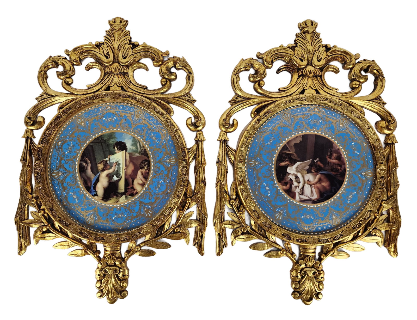 Group of Three Royal Vienna Style Porcelain Plates Mounted in Giltwood Frames (1 of 4)