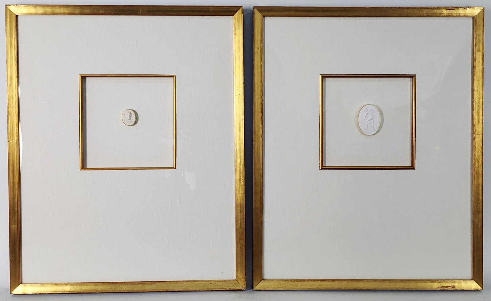 Pair of 19th Century Porcelain Intaglios in Shadowbox Frames, 2" h. Framed-21" x 17" (1 of 4)