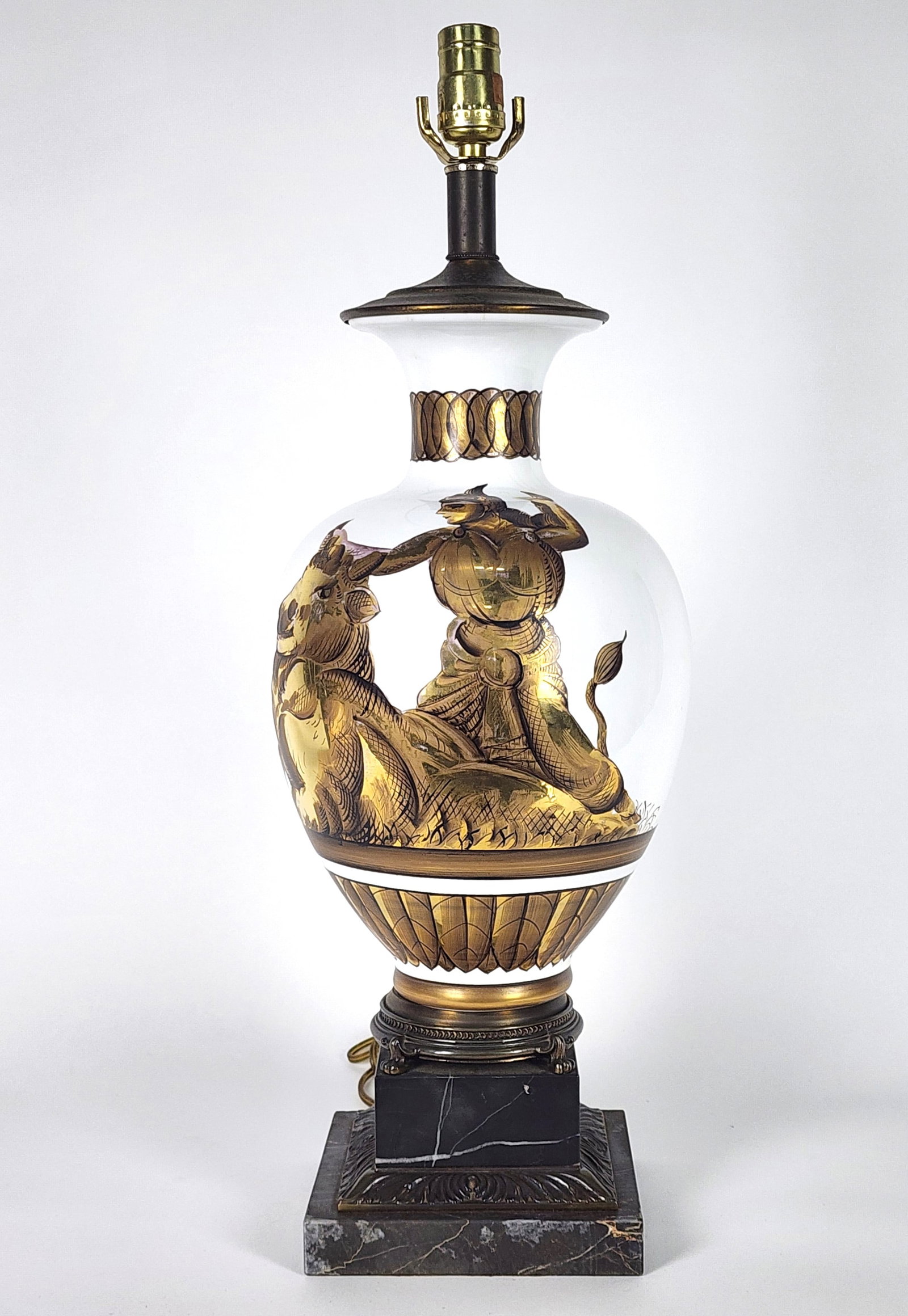 Vintage Tommy Parzinger Neo-Classical Style Porcelain Table Lamp, on marble base, 19 1/2" h.: Vintage Tommy Parzinger Neo-Classical Style Porcelain Table Lamp, on marble base, 19 1/2" h.