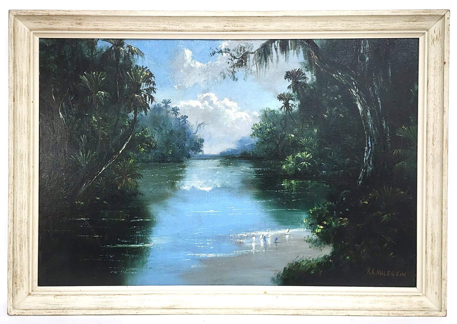 Roy R.A. McLendon (Florida Highwaymen, 1932-2024) Signed R. A. McLendon, Oil on board, 24" x 36",: Roy R.A. McLendon (Florida Highwaymen, 1932-2024) Signed R. A. McLendon, Oil on board, 24" x 36", Framed-27 1/2" x 39 1/2", Rare and early painting for the artist.