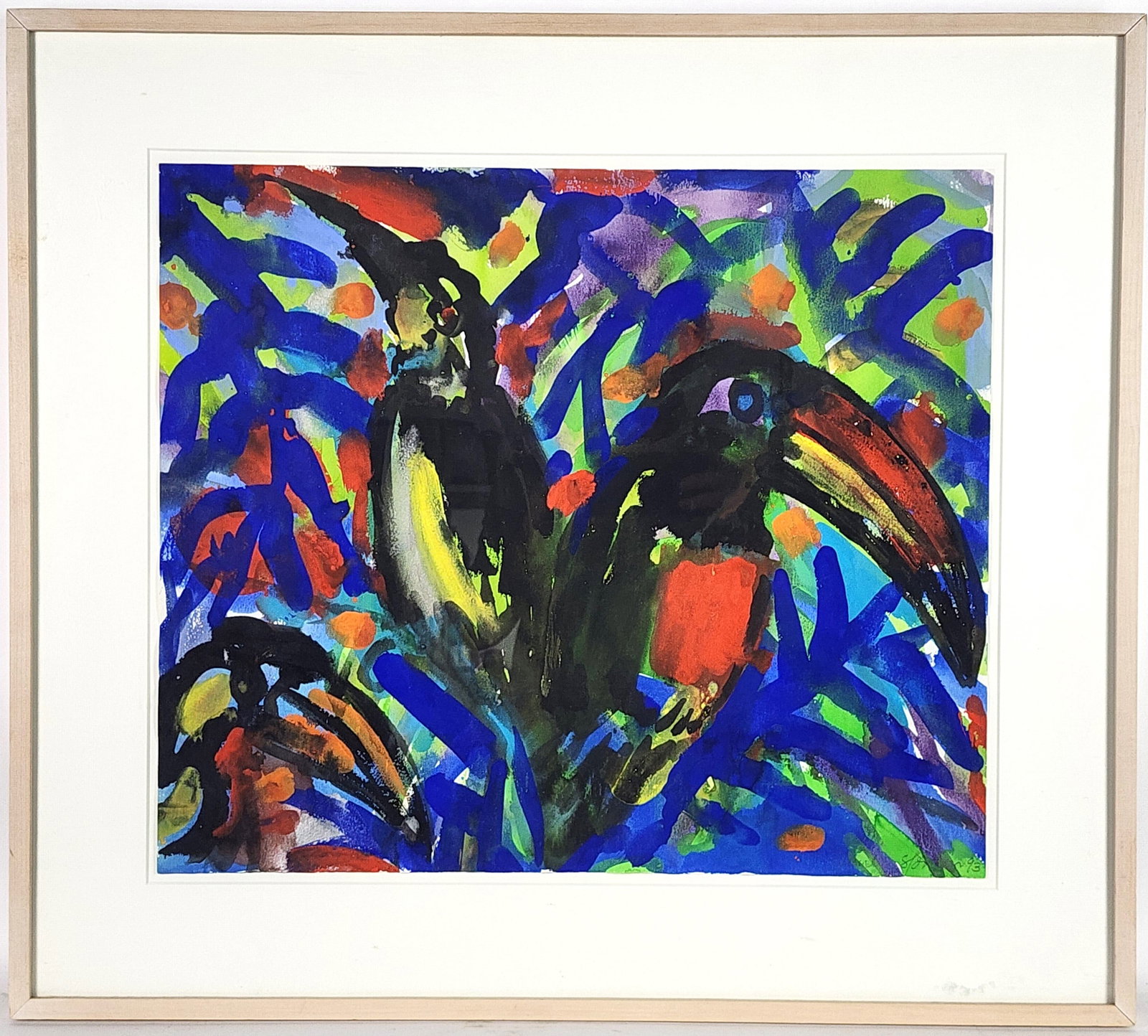 Hunt Slonem (American, b. 1951) Birds, Signed and dated '93 lower right, Watercolor and gouache on (1 of 5)