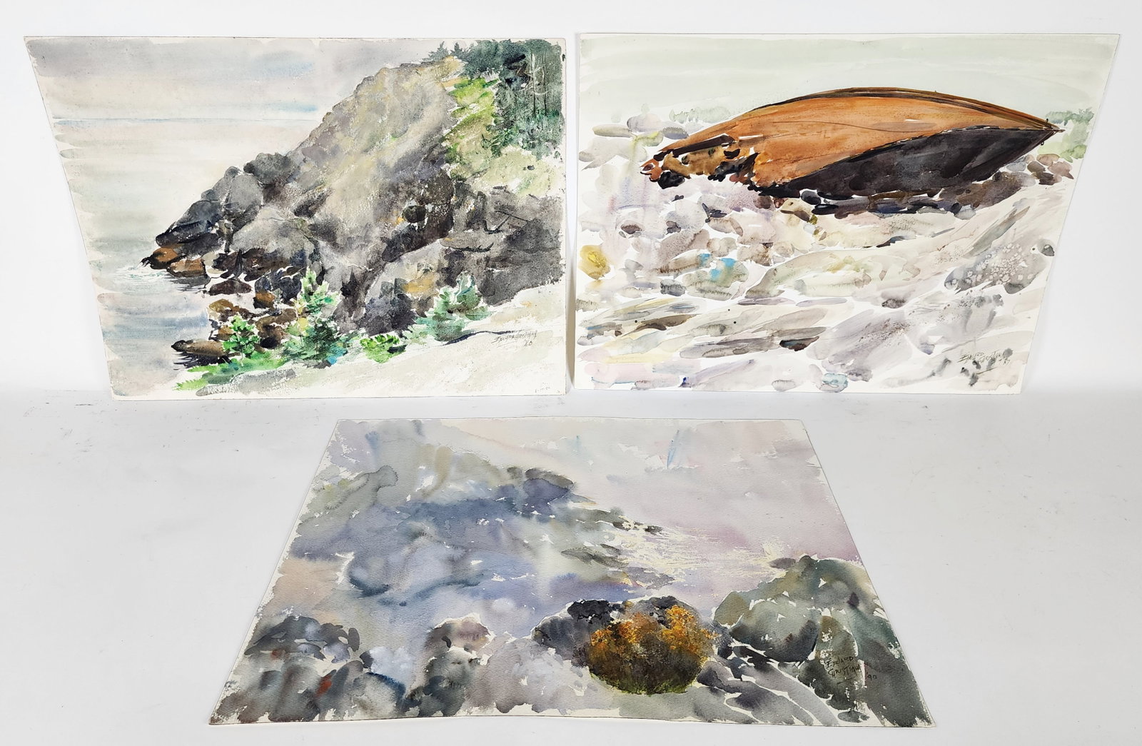 Edward Christiana (American, 1912-1992) Three Watercolor Sea Coast Paintings, each signed and dated, (1 of 8)