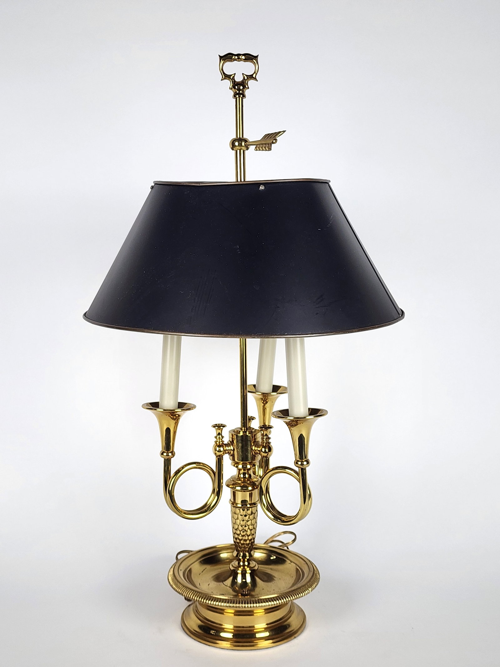 A 20th Century Brass Bouillotte Table Lamp with telescoping shade, 27" h. 15" w., some light (1 of 4)