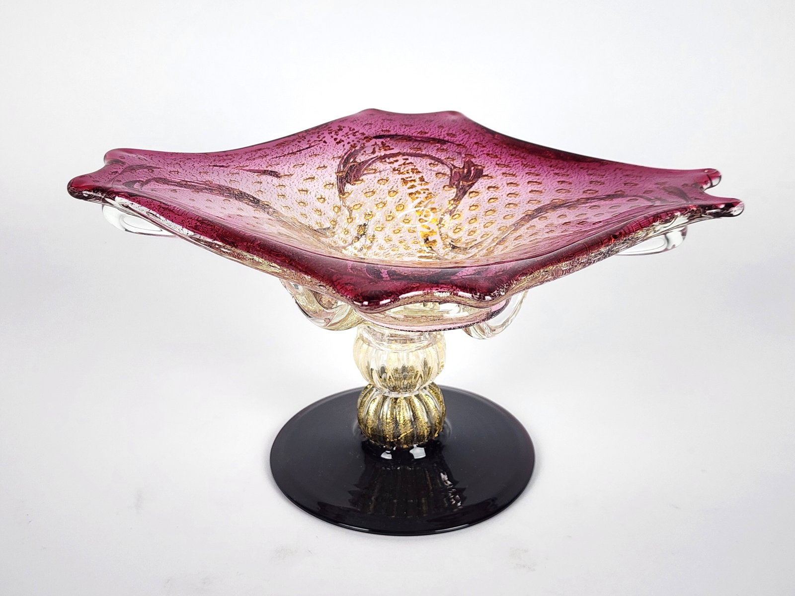 Italian Mid-Century Murano Glass Compote, Early 20th Century, with makers label affixed to bottom, 5 (1 of 5)