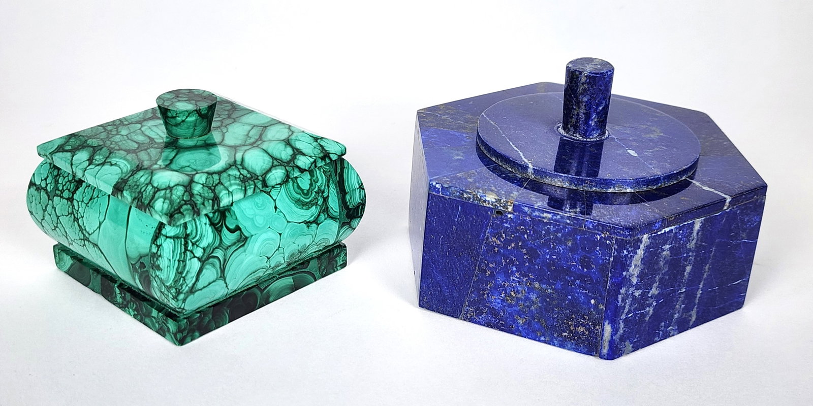 Two Lidded Desk Boxes, 20th Century, One Malachite and One Lapis, 2" x 2 3/4" x 2 3/4" and 2 1/2" x (1 of 5)