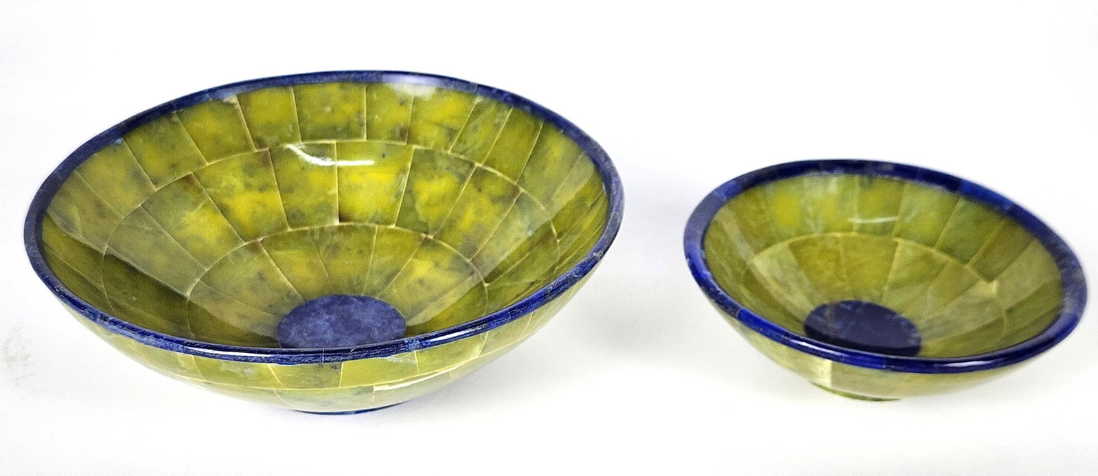 Two Jade and Lapis Tessalated Bowls, 20th Century, 2" h. 6" dia. and 3/4" h. 4" dia. (1 of 4)