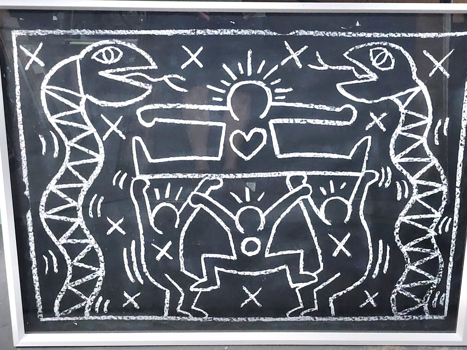 Keith Haring (American, 1958-1990) Subway Series, Chalk on Paper mounted on an aluminum board, 27" x (1 of 4)