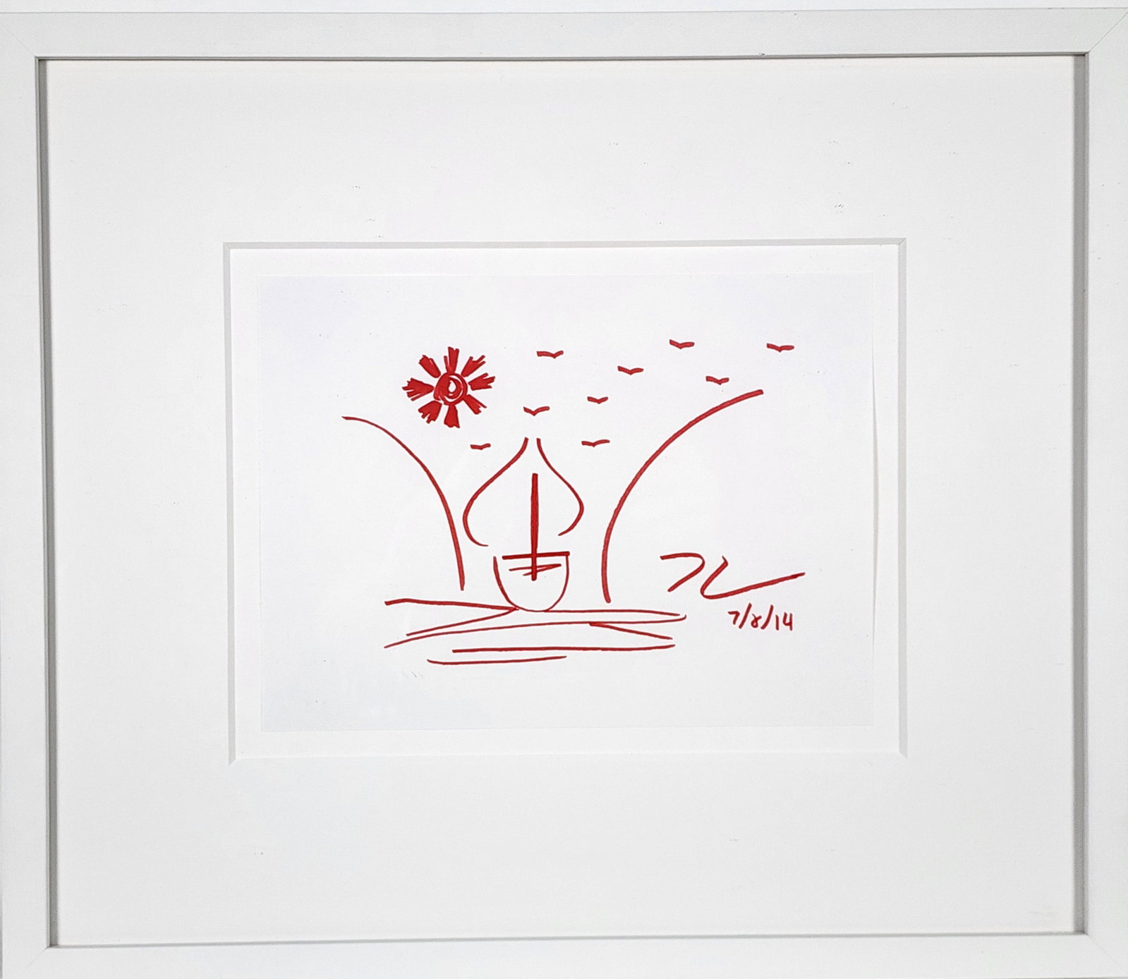 Jeff Koons (American, b. 1955) Love Boat, Signed and dated 7/8/14, Red marker on paper, Sheet-8 1/4" (1 of 4)