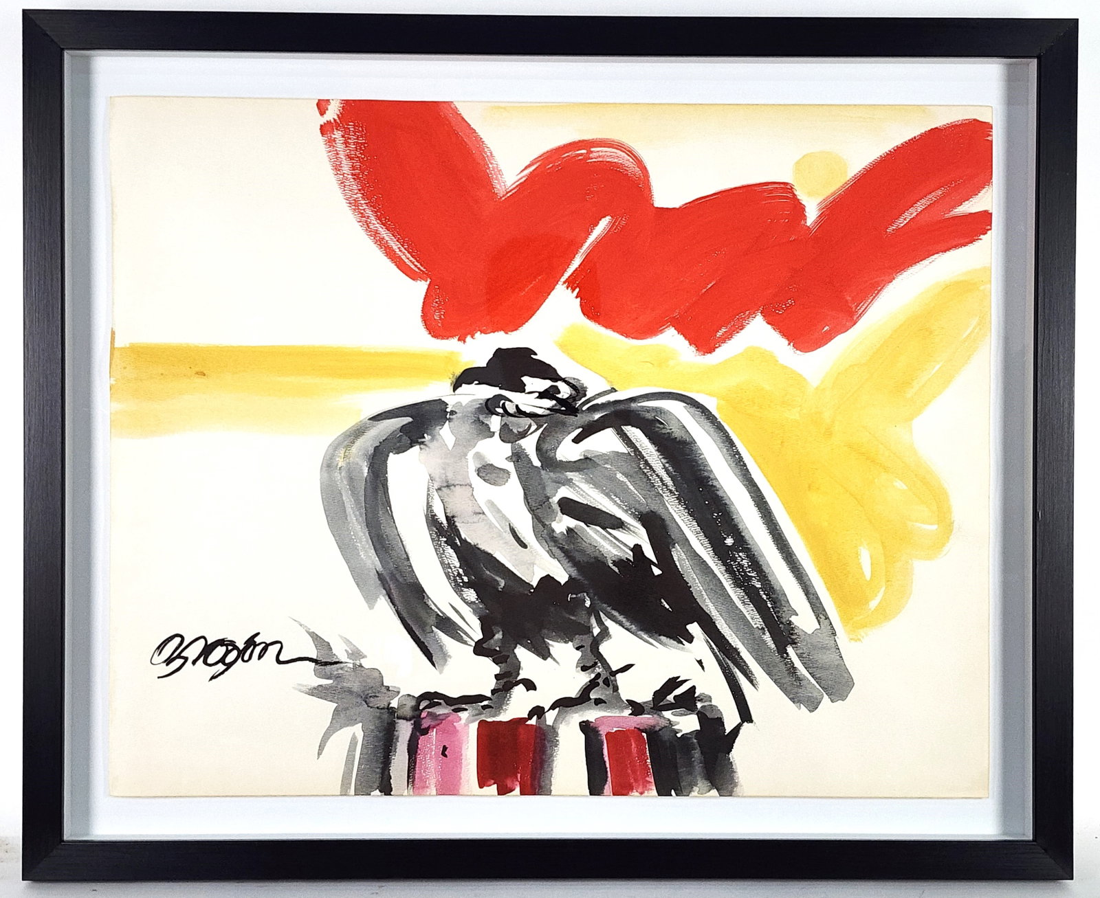 Alejandro Obregon (Colombian, 1920-1992) Large Bird, Signed lower left, Mixed Media on paper,: Alejandro Obregon (Colombian, 1920-1992) Large Bird, Signed lower left, Mixed Media on paper, Sheet-19" x 24", Framed-23" x 28"