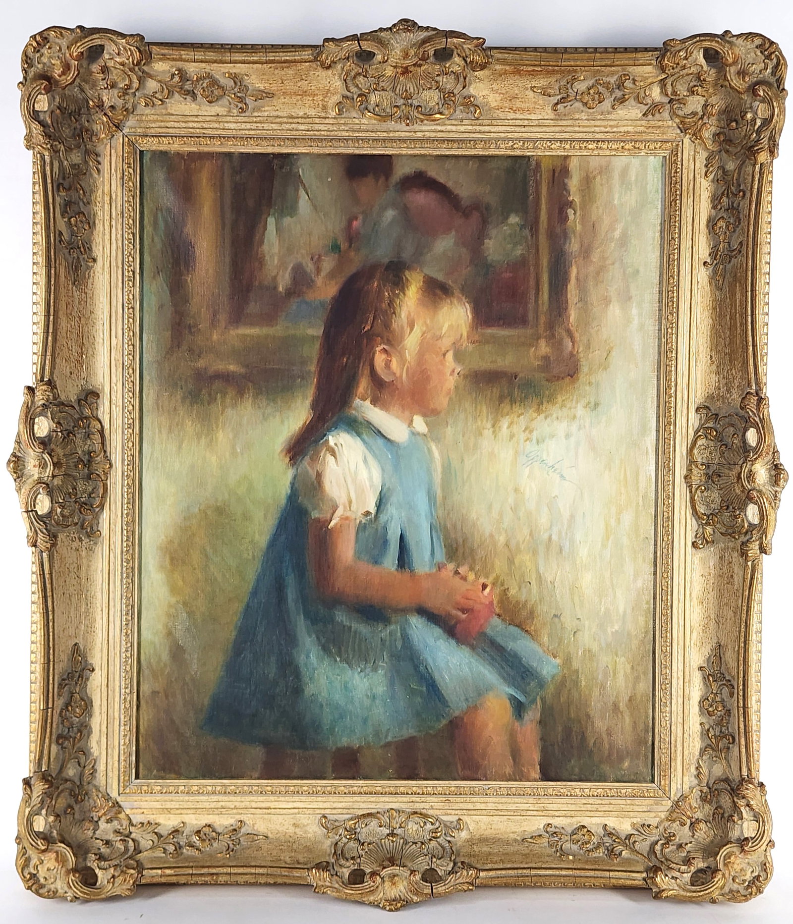 Samuel Edmund Oppenheim (American, 1901-1992) Portrait of a Young Girl, Signed Oppenheim, Oil on: Samuel Edmund Oppenheim (American, 1901-1992) Portrait of a Young Girl, Signed Oppenheim, Oil on canvas, 24" x 20", Framed-31 1/4" x 27 1/4"