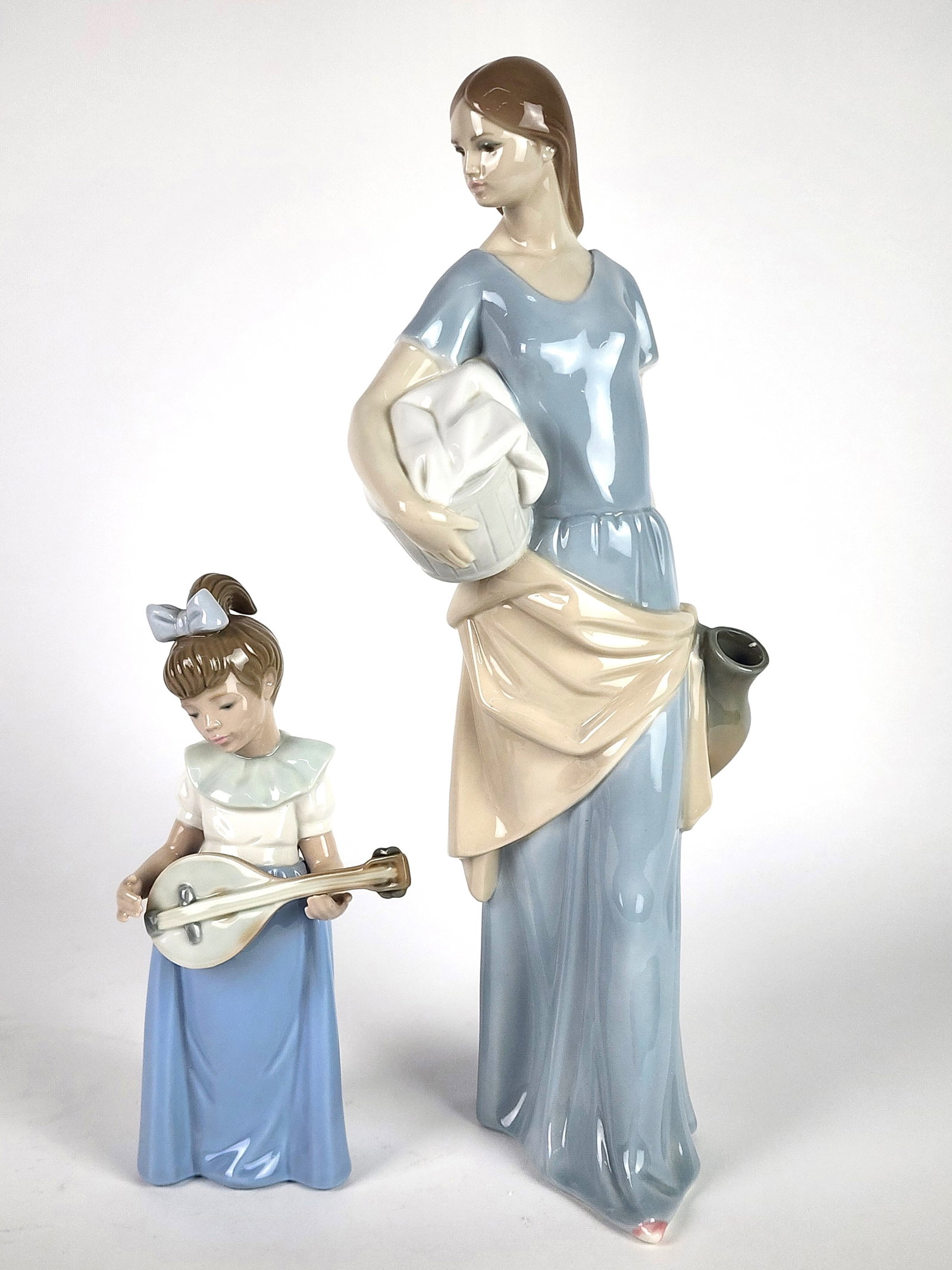 Two Spanish Porcelain Figures, Lady with Pitcher, 13 3/4" h. and Young Girl with Mandolin, 7 1/2" (1 of 4)
