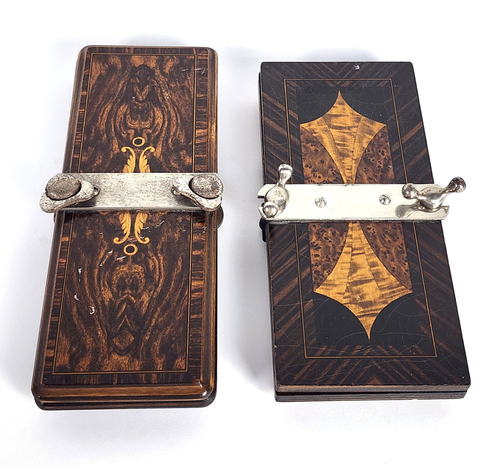 Two English Faux Bois Inlaid Wood Tie Presses, circa 1910-30, one with maker's tag "The Liffords", 1 (1 of 5)
