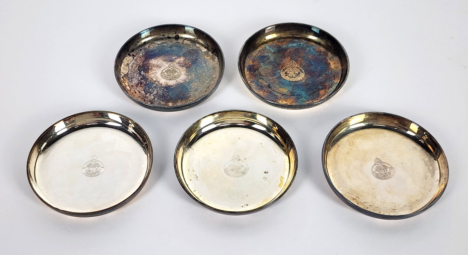 Five Christofle Nut Dishes, 20th Century, underside marked, 2 1/2" dia. (1 of 3)
