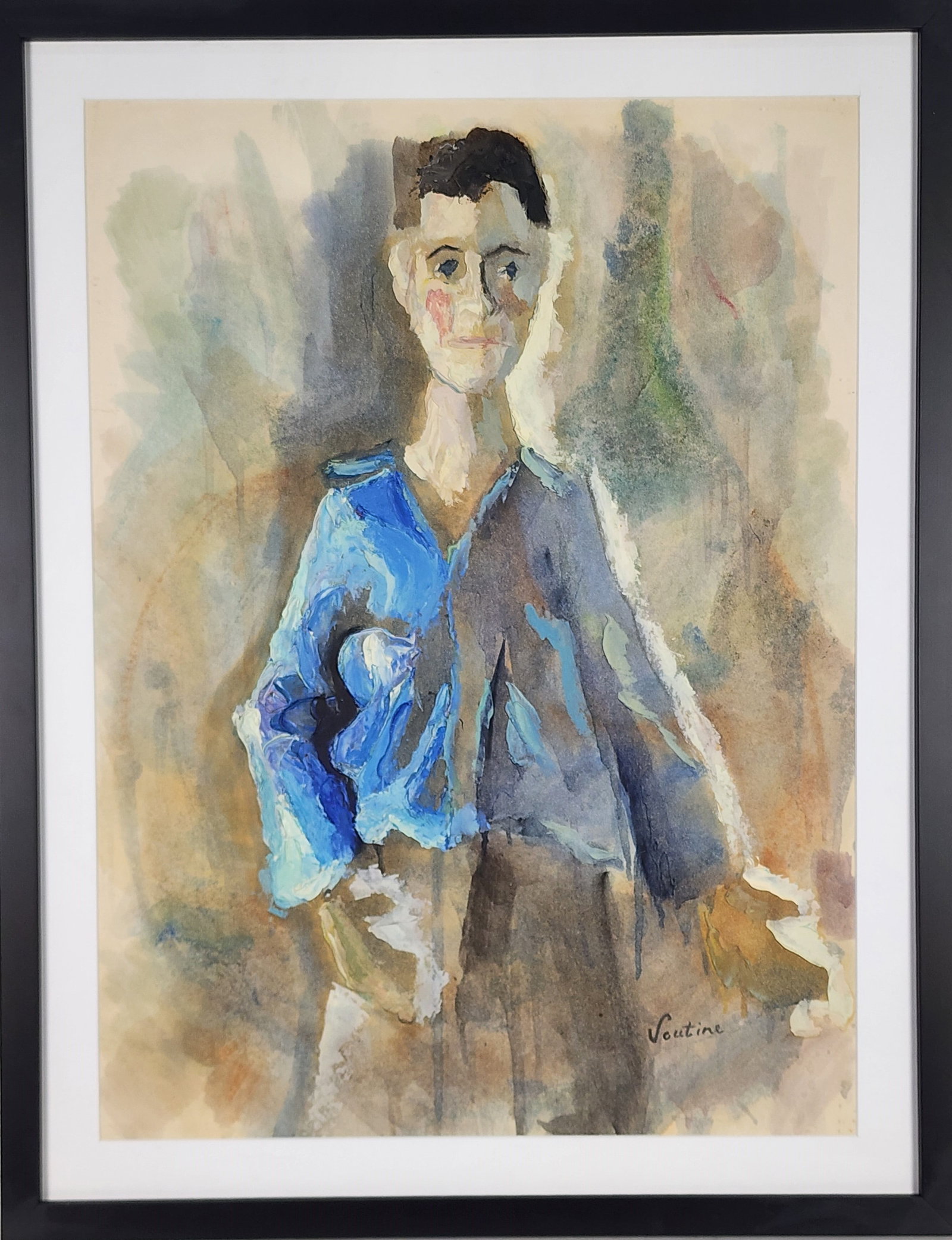 Chaim Soutine (French, 1893-1943) Attributed to, Portrait of a Man, Signed Soutine lower right, Oil: Chaim Soutine (French, 1893-1943) Attributed to, Portrait of a Man, Signed Soutine lower right, Oil and watercolor on paper, Sight-23" x 17", Framed-27 1/2" x 21 1/4"