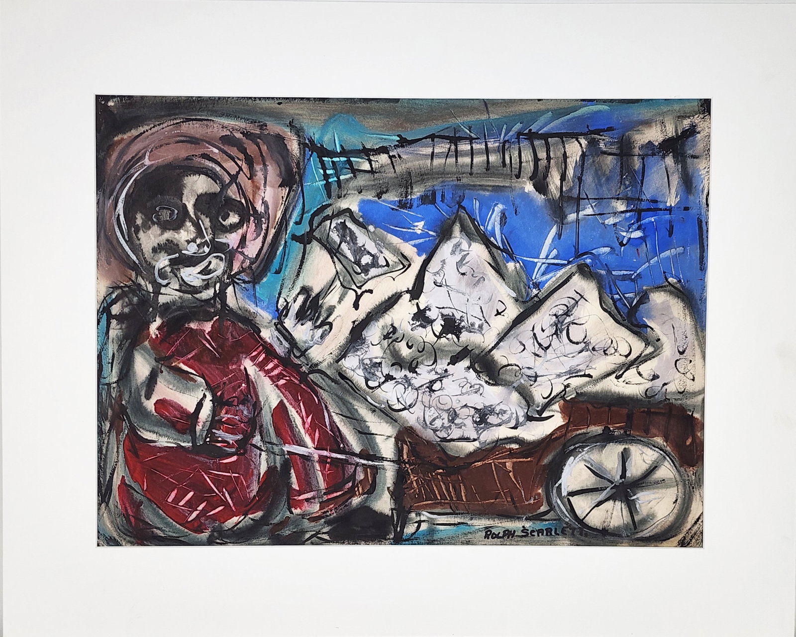 Rolph Scarlett (Canadian/American, 1889-1984) Signed, Mixed Media on paper, Sheet-17 3/4" x 23 1/2",: Rolph Scarlett (Canadian/American, 1889-1984) Signed, Mixed Media on paper, Sheet-17 3/4" x 23 1/2", matted and unframed..