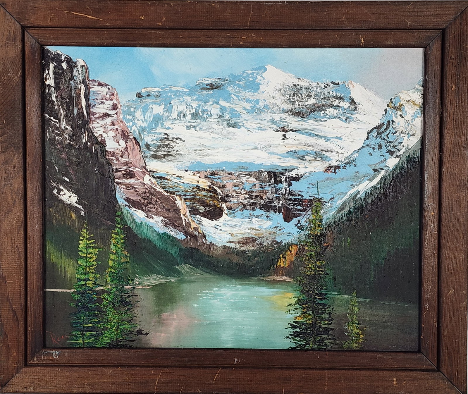 Bob Ross (American, 1942-1995) Attributed to, Mountain Lake Landscape, Signed Ross lower left, Oil: Bob Ross (American, 1942-1995) Attributed to, Mountain Lake Landscape, Signed Ross lower left, Oil on canvas board, 16" x 20", Framed-20 1/4" x 24 1/4"