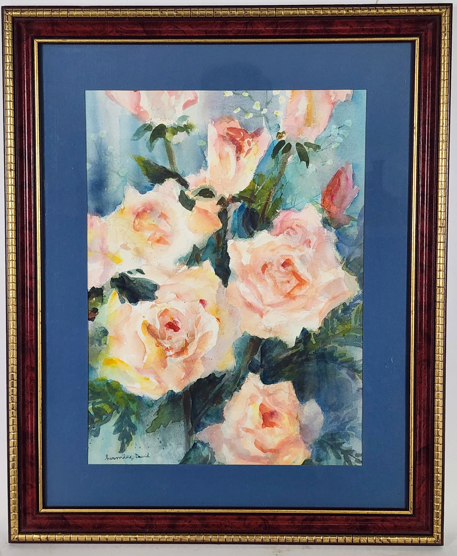 Hermine David (French, 1886-1970) Roses, Signed Hermine David lower left, Watercolor on paper,: Hermine David (French, 1886-1970) Roses, Signed Hermine David lower left, Watercolor on paper, Sight-15 3/4" x 11 3/4", Framed-22 1/2" x 18 1/2"