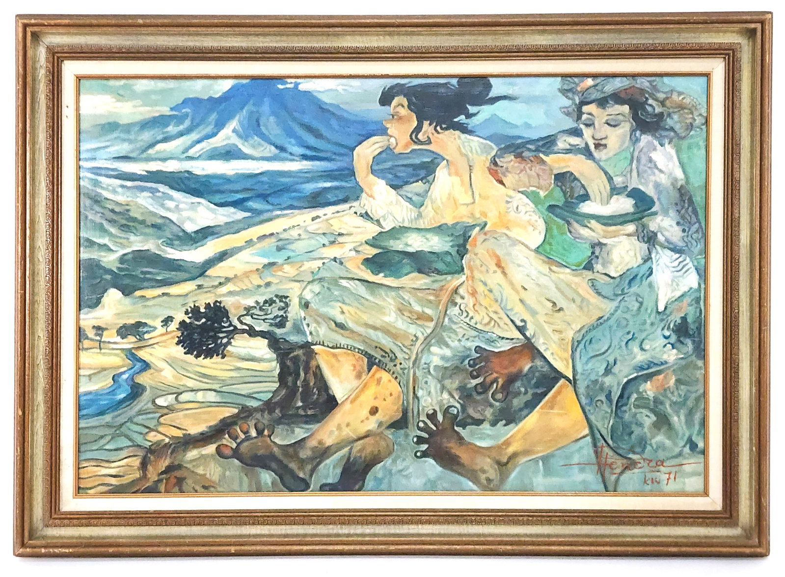 Hendra Gunawan (Indonesian, 1918-1993) Attributed to, Signed and dated '71 lower right, Oil on: Hendra Gunawan (Indonesian, 1918-1993) Attributed to, Signed and dated '71 lower right, Oil on Canvas, 23 3/4" x 36", Framed-30 1/2" x 42 1/2"