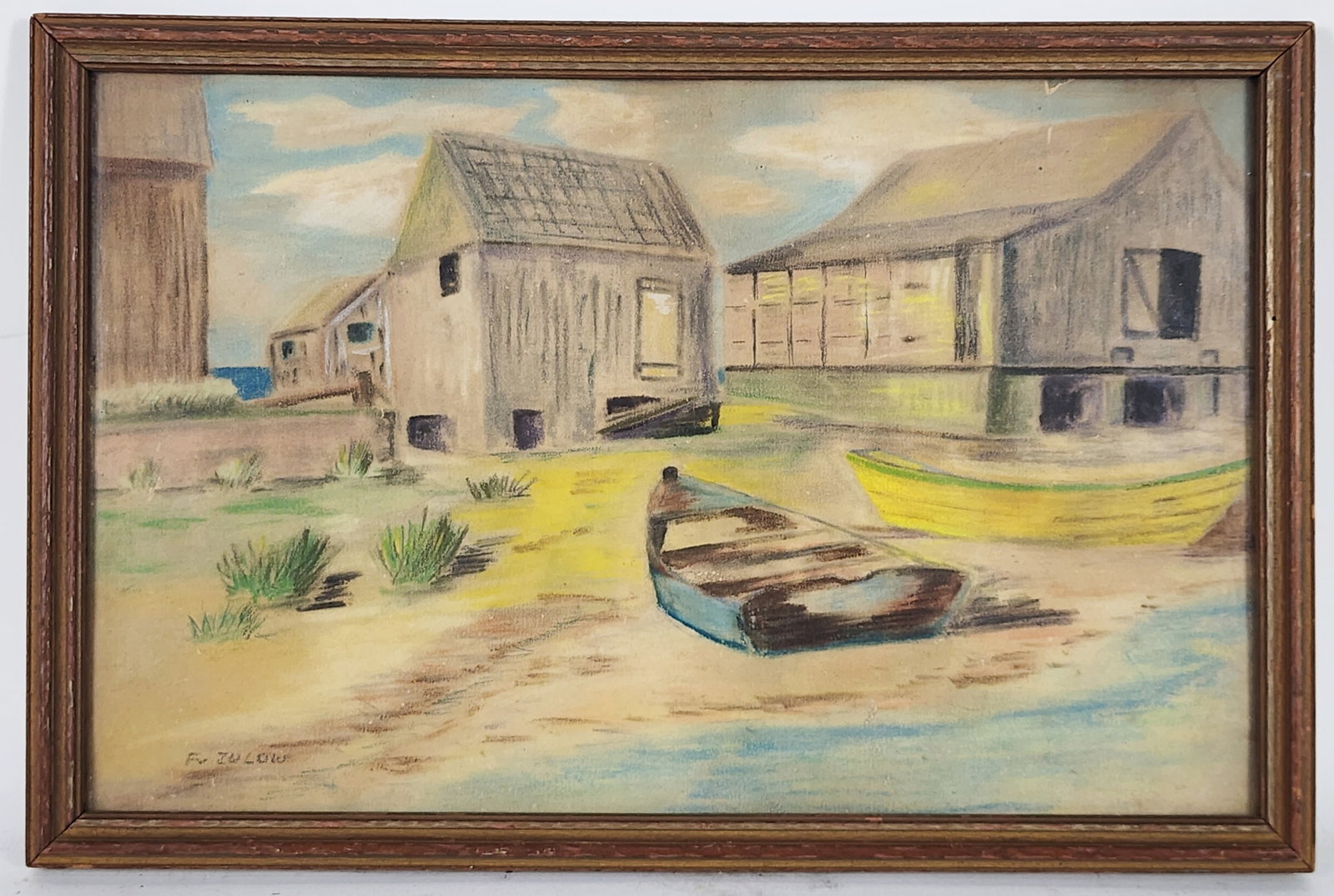 Franz Von Zulow (Austrian, 1883-1963) Boat Houses, Signed F. V. Zulow in pencil lower right, Pastel (1 of 4)