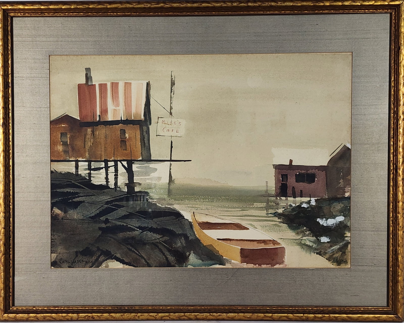 Carl W. Peters (American, 1897-1980) Mike's Cafe, Signed lower left, Watercolor on paper, Sight-14: Carl W. Peters (American, 1897-1980) Mike's Cafe, Signed lower left, Watercolor on paper, Sight-14 1/2" x 20 1/2", Framed-21 3/4" x 27 1/2"