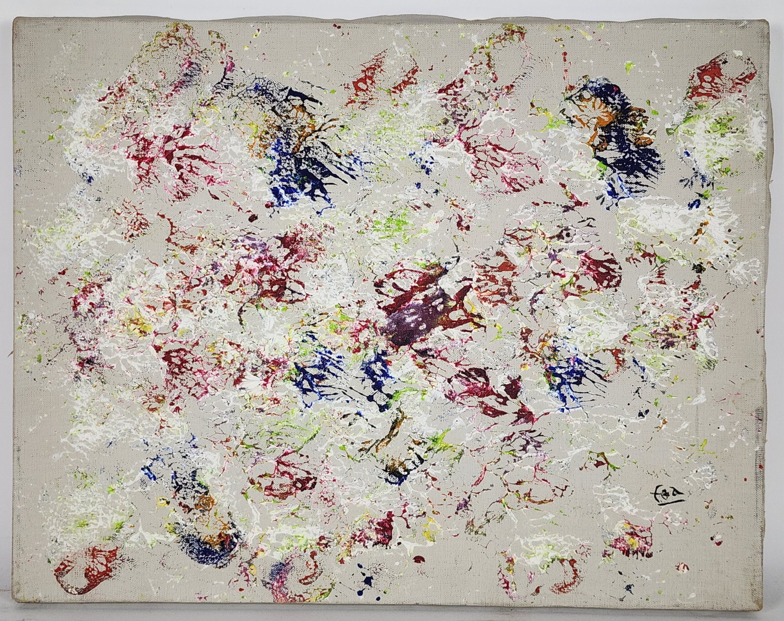 A 20th Century Oil on Canvas Abstract Painting, signed with monogram, 14" x 18", unframed. (1 of 4)
