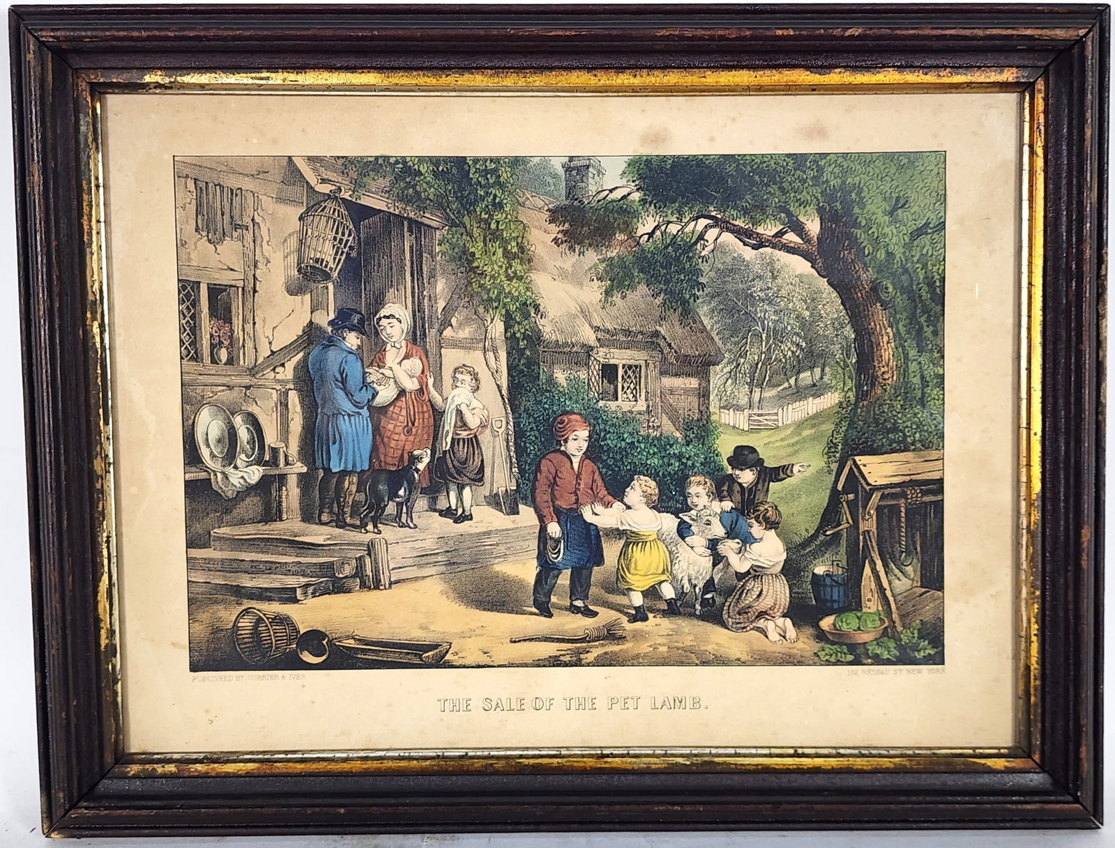 American 19th Century Currier and Ives Hand Colored Lithograph, The Sale of the Pet Lamb, Sight-10 (1 of 5)