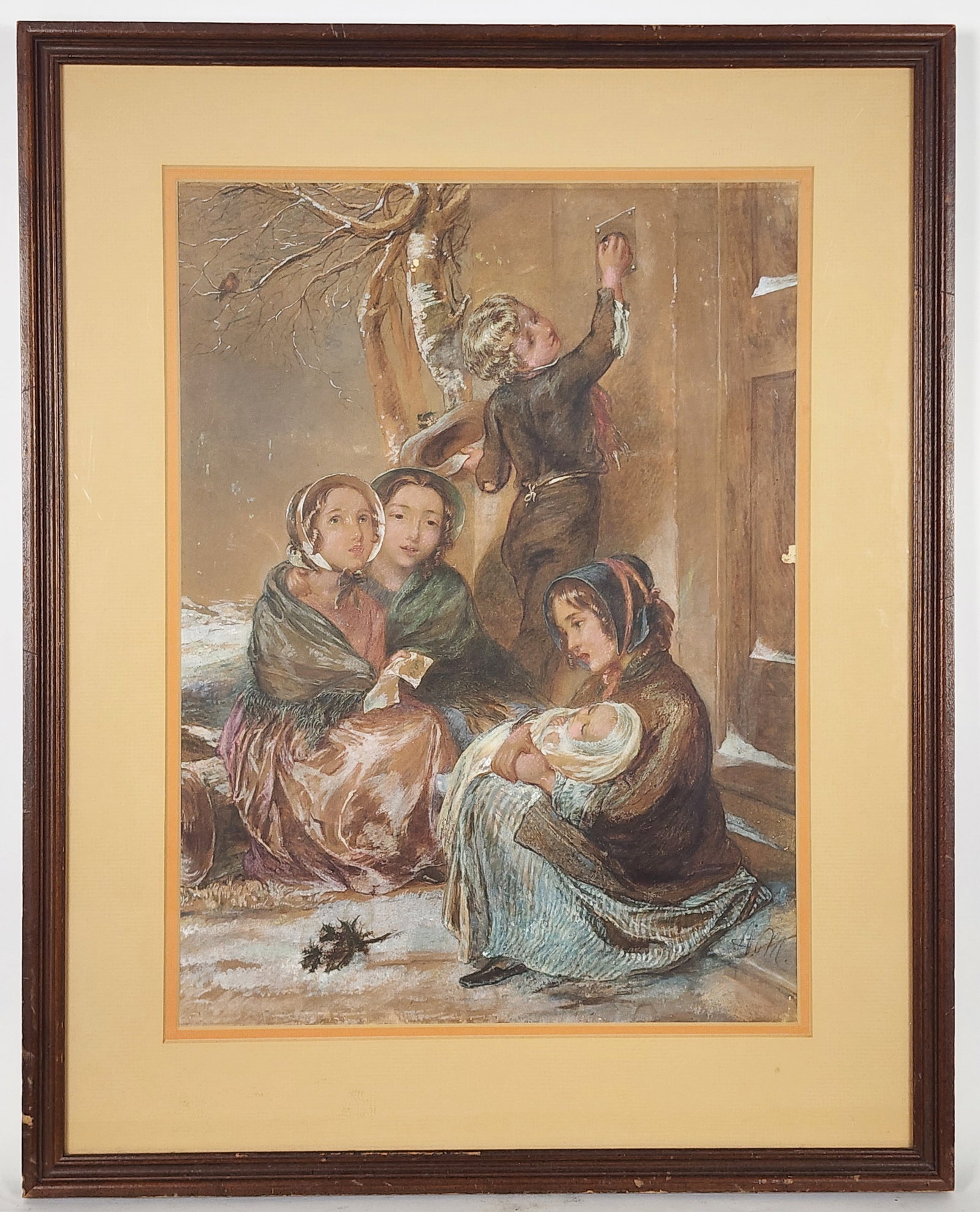 Adolphe Von Menzel (Austrian, 1815-1905) Winter Scene with Women, Child, and Young Boy, Monogrammed (1 of 7)