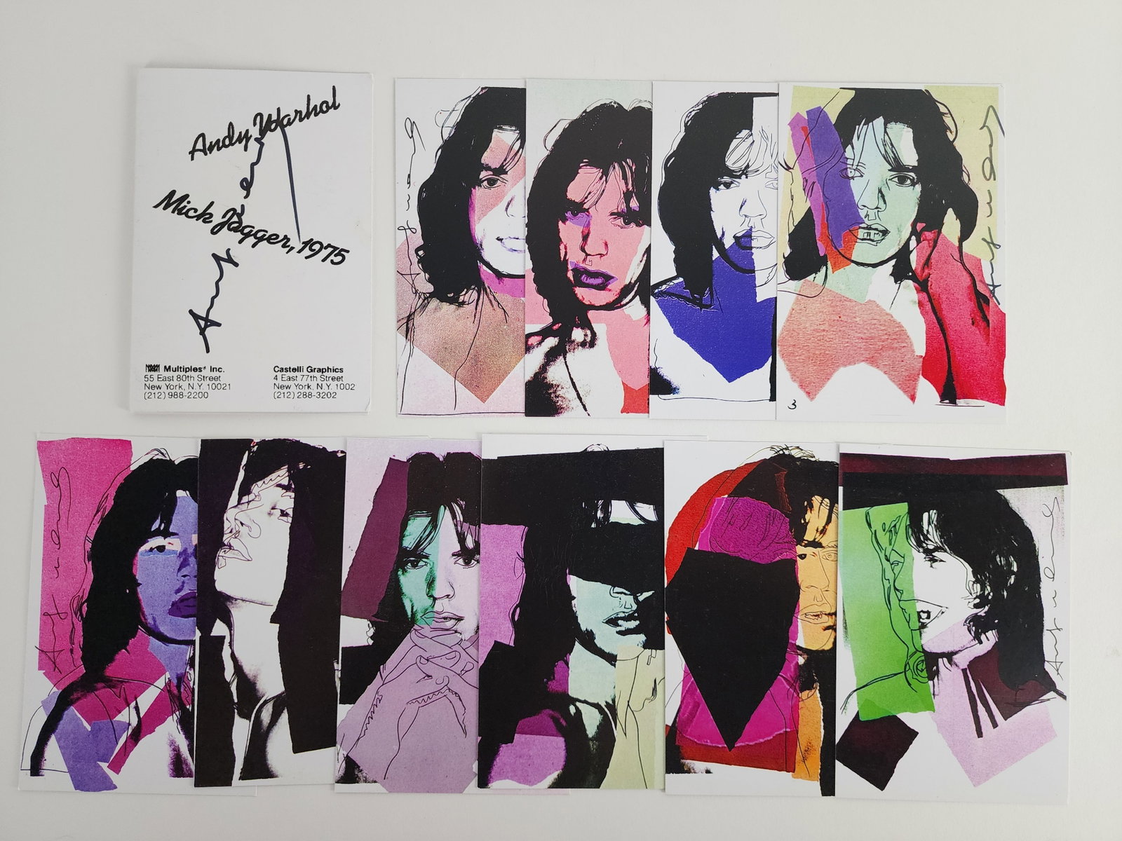 Andy Warhol (American, 1942-1988) After, Mick Jagger 1975 Exhibition Notecards, signed in black (1 of 4)