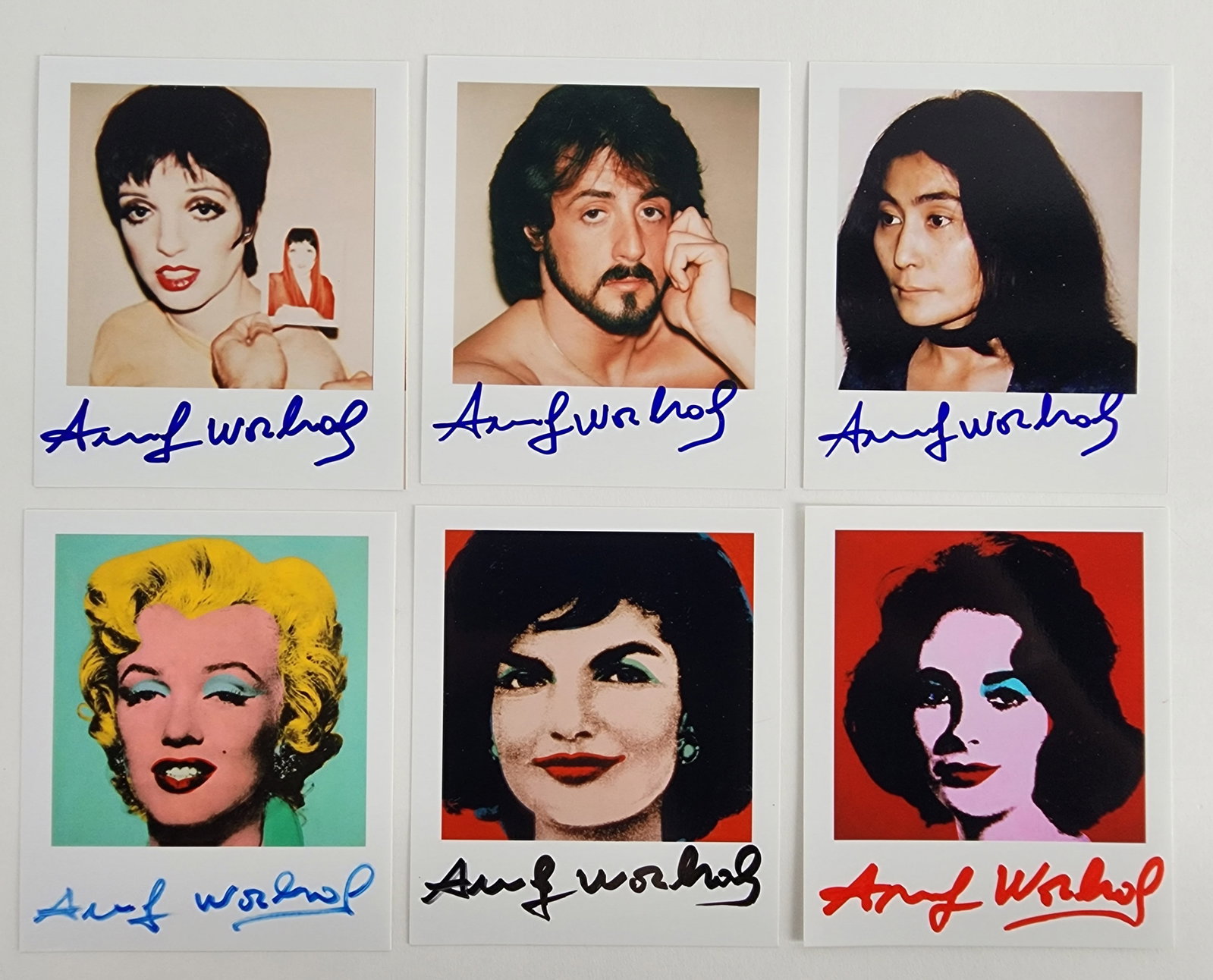 Andy Warhol (American, 1942-1988) After, Group of Six Facsimilie Polaroids, Signed in color markers, (1 of 3)